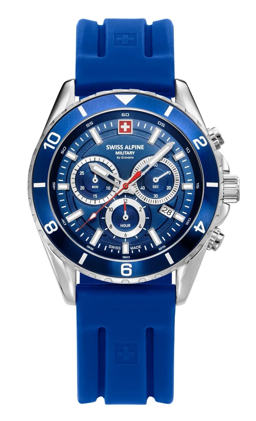 Swiss Alpine Military Herren Uhr Analog Quarz Chronograph 7034.9835SAM Silikon