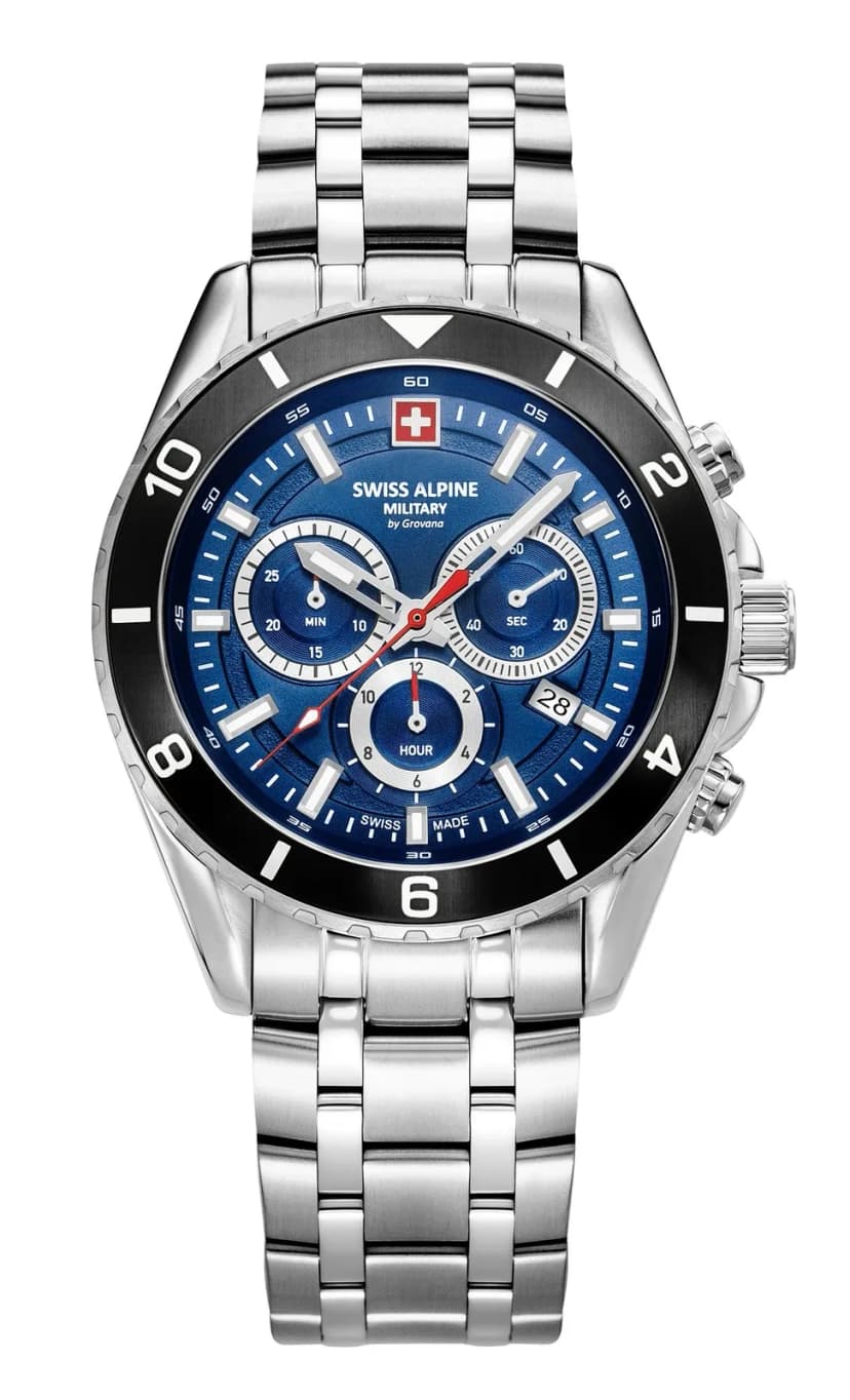 Swiss Alpine Military Herren Uhr Analog Quarz Chronograph 7034.9136SAM Edelstahl