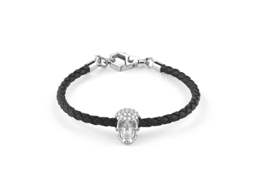 Philipp Plein Herren Armband Leder Edelstahl silber PLEIN ENIGMA PJOEA01BU