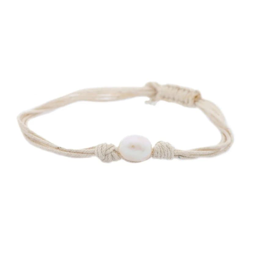 Misaki Damen Armband weiß Textil Perle QCUBWAVE NEU
