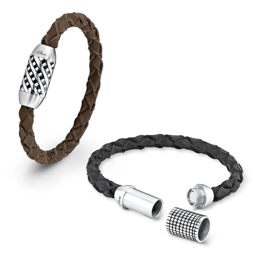s.Oliver Jewel Herren Armband Leder Edelstahl SO793/1 - 418072 NEU