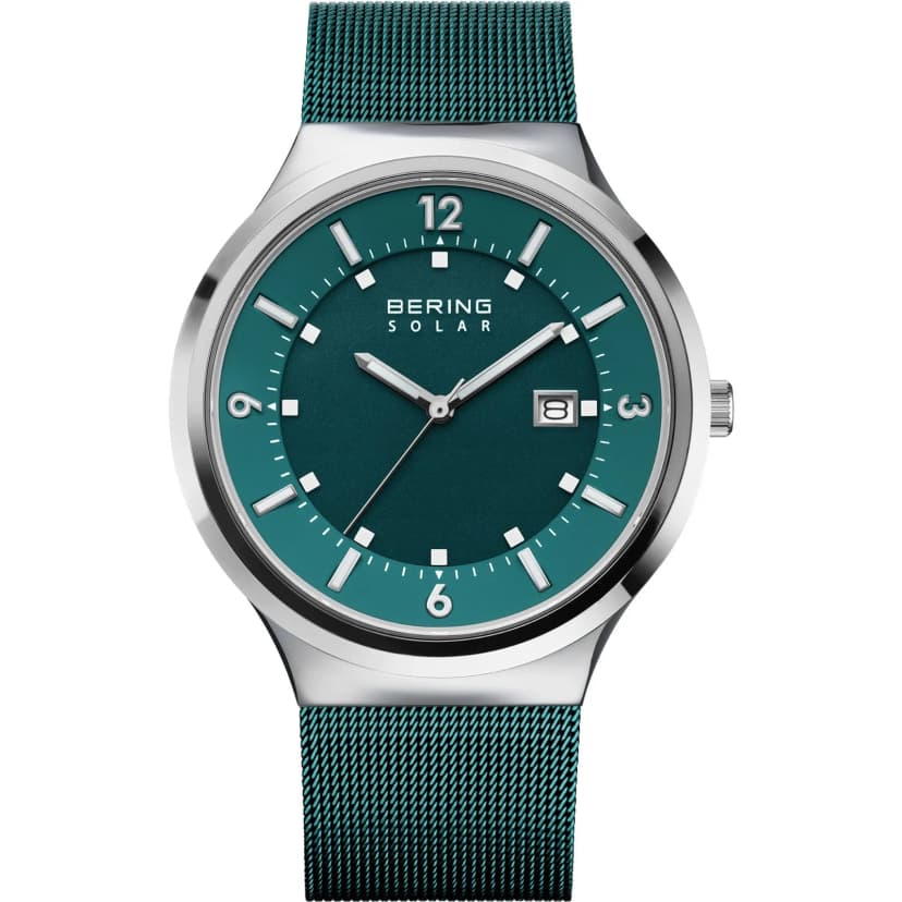 Bering Herren Uhr Armbanduhr Edelstahl grün 14442-808-1 Solar