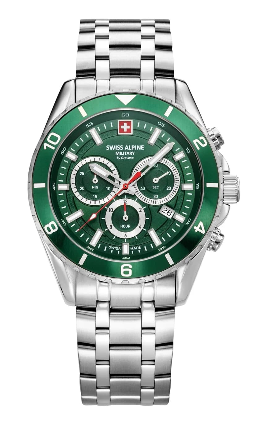 Swiss Alpine Military Herren Uhr Analog Quarz Chronograph 7034.9134SAM Edelstahl
