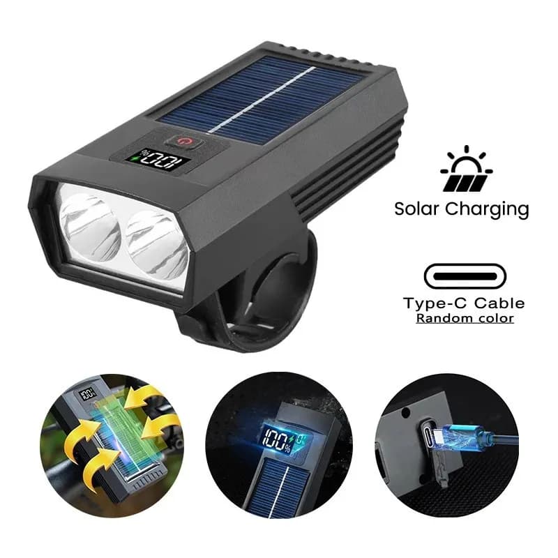 Solar LED Fahrradlicht MTB Frontlicht Digitalanzeige Wiederaufladbar Beleuchtung