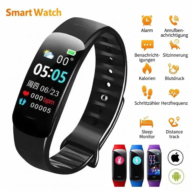 Smartwatch Bluetooth Sport Armband Fitness Tracker Herzfrequenz Herren Damen