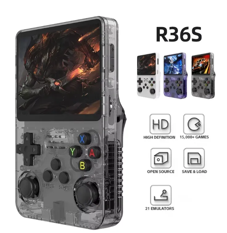 Tragbar R36S Retro Handheld Videospielkonsole 64GB/128G 3,5 Zoll IPS Bildschirm