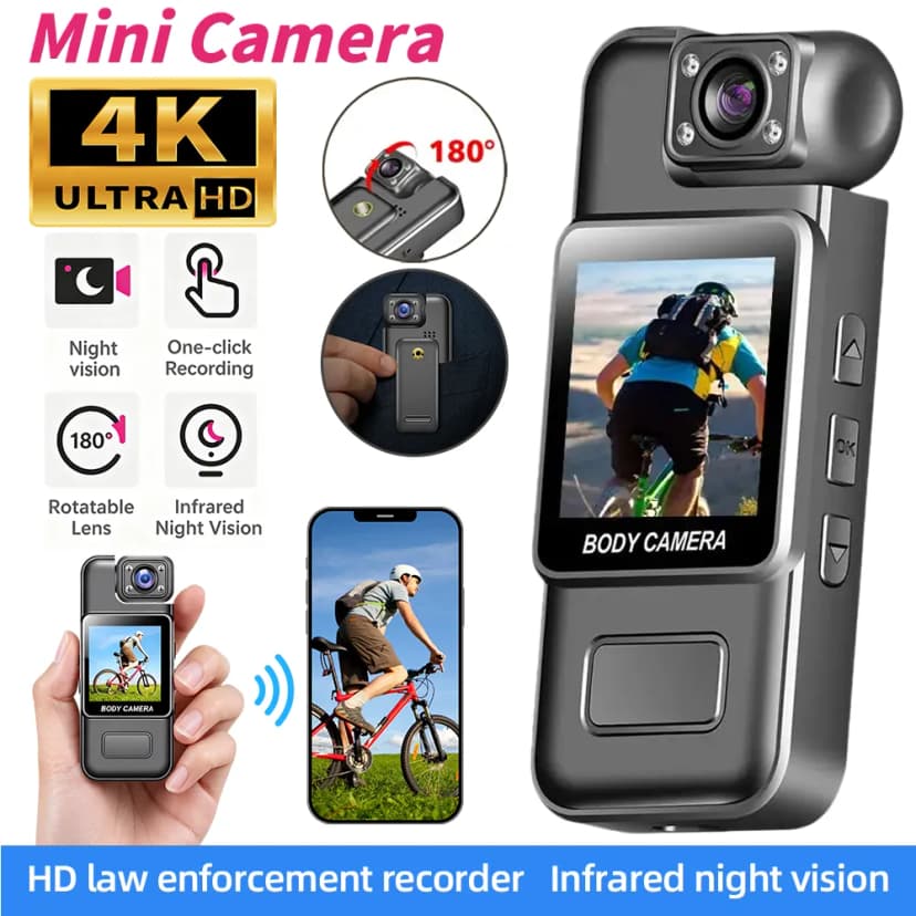 Handheld Sportkamera 4K HD WiFi Mini Kamera 180° Drehbares Objektiv Recorder
