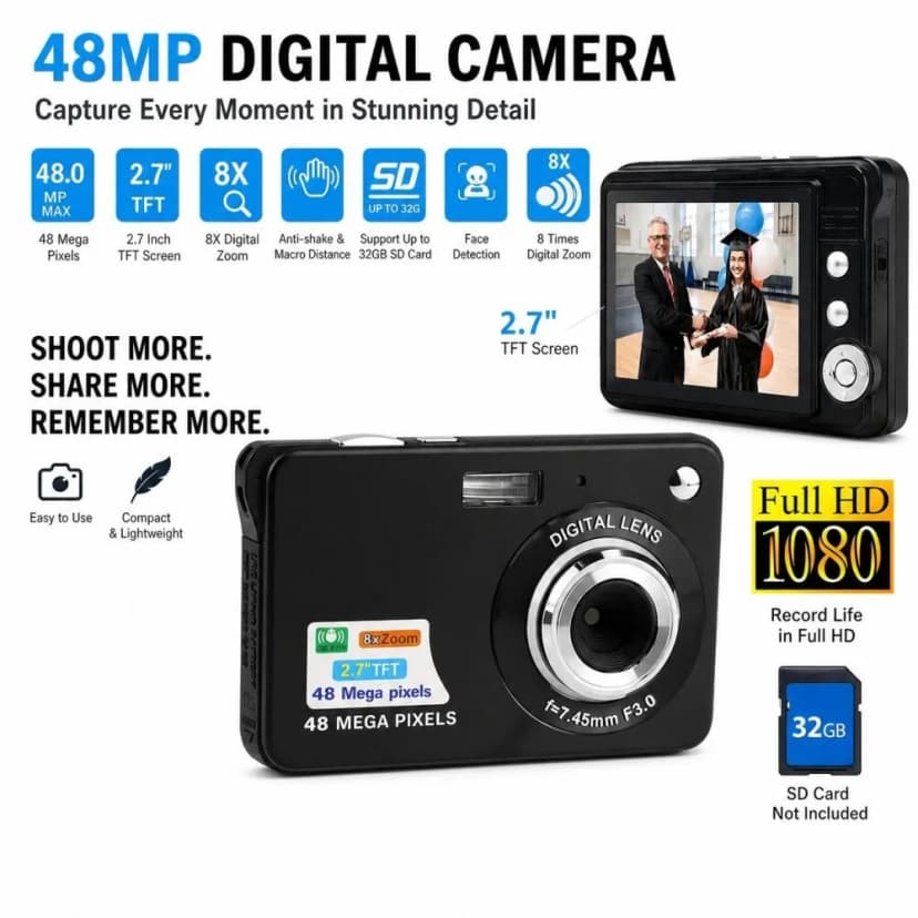 48MP HD Digitalkamera Wiederaufladbar Unterstützt SD Kart Kinderkamera Geschenk