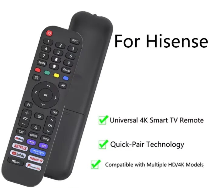 Ersatz Fernbedienung für Hisense Smart TV 4K UHD mit Netflix Prime Universal