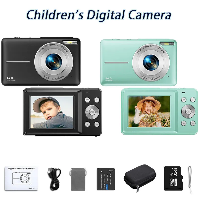 Digitalkamera HD 1080P 2.4Zoll 16x Zoom 44MP für Kinder Jungen Mädchen Geschenk