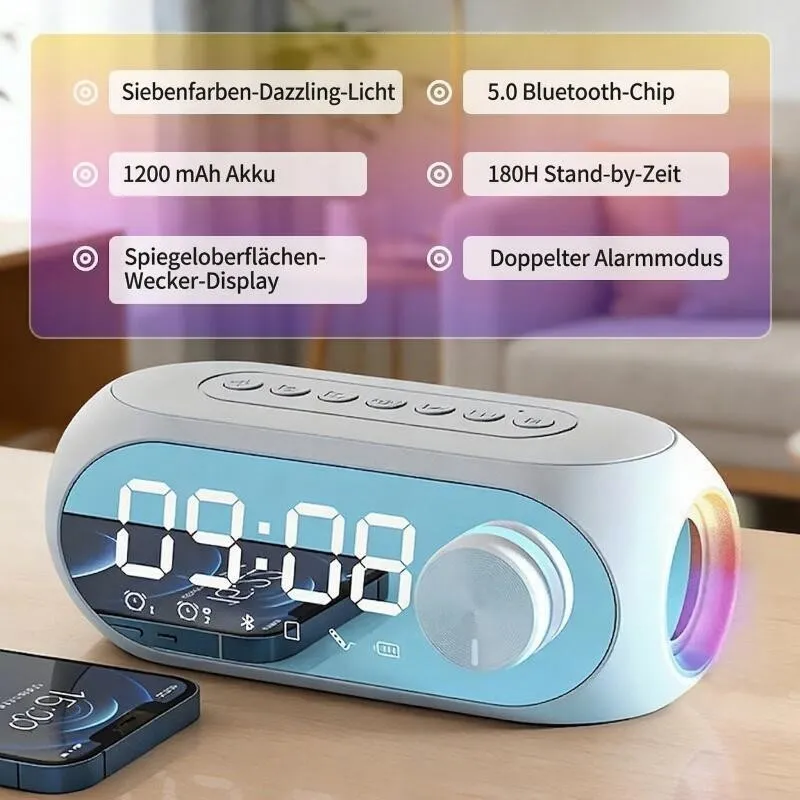 Tragbarer FM Radio kabellos Bluetooth Lautsprecher Wecker Subwoofer MP3 Musik