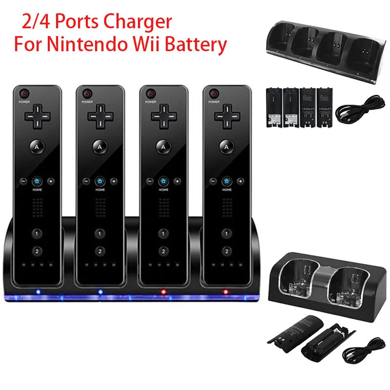 2/4X Fernbedienung Ladegerät für Nintendo Wii/Wii U Controller mit Batterie Akku