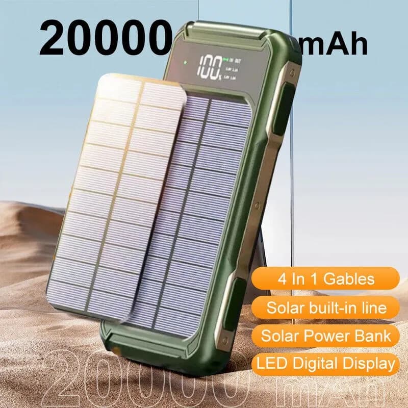 4in1 Solar Powerbank Schnellladegerät Akku Licht für iPhone Handy 10000/20000mAh