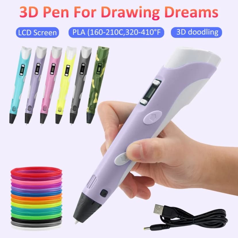 Kinder 3D Druck Stift LCD Bildschirm DIY Spielzeug mit 3m 3Farben PLA Filament