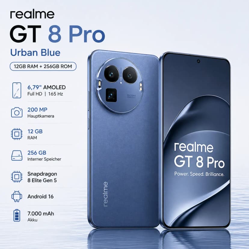Realme GT 8 Pro 16GB 256GB Urban Blue 6,79 Zoll Full HD 165 Hz 200 MP 16 GB RAM