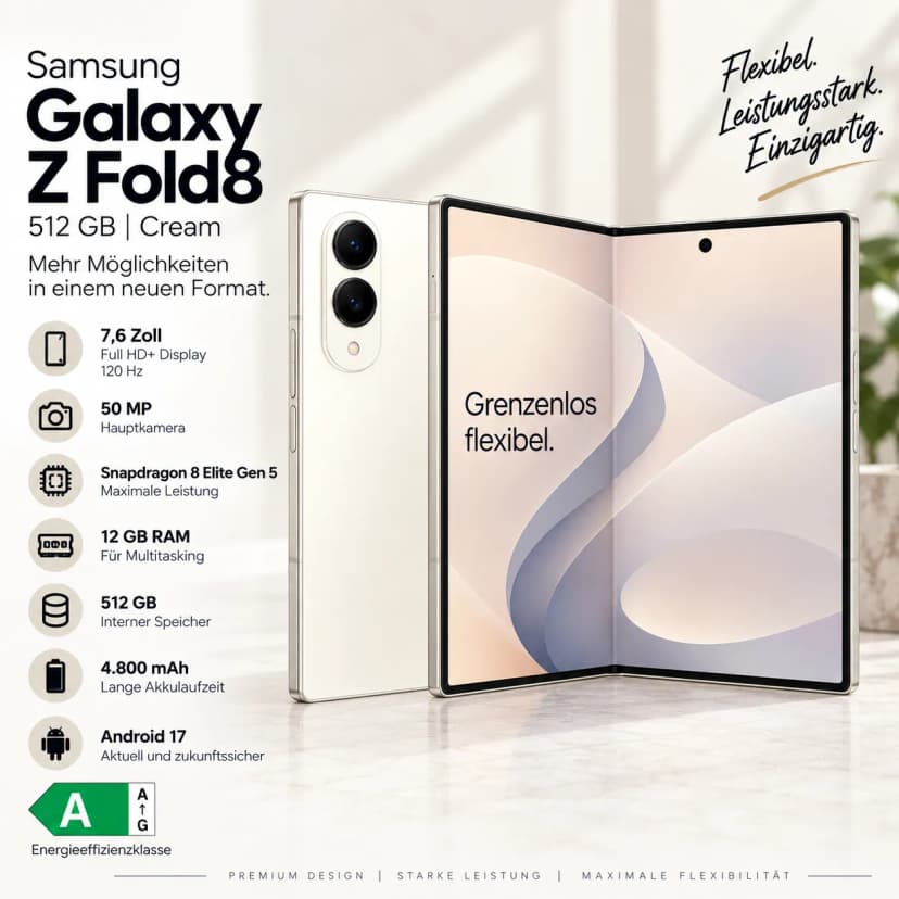 Samsung Galaxy Z Fold8 512GB Cream 7,6 Zoll Full HD 120 Hz 50 MP 12 GB RAM