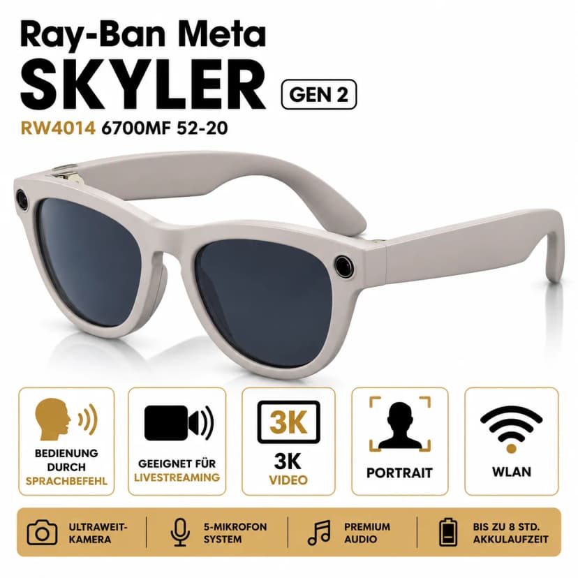 Ray-Ban Meta Skyler (Gen 2) RW4014 6700MF 52-20 - Wie Neu -