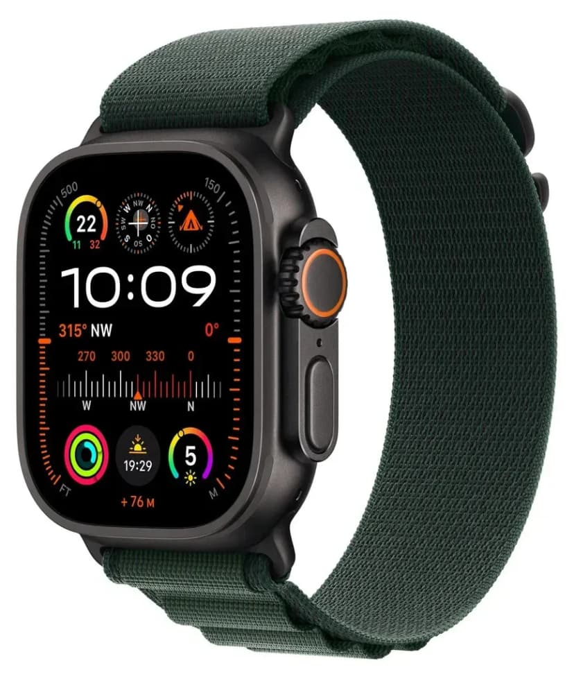 Apple Watch Ultra 2 (2024) Titan Schwarz Alpine Loop Dunkelgrün S - Wie Neu -