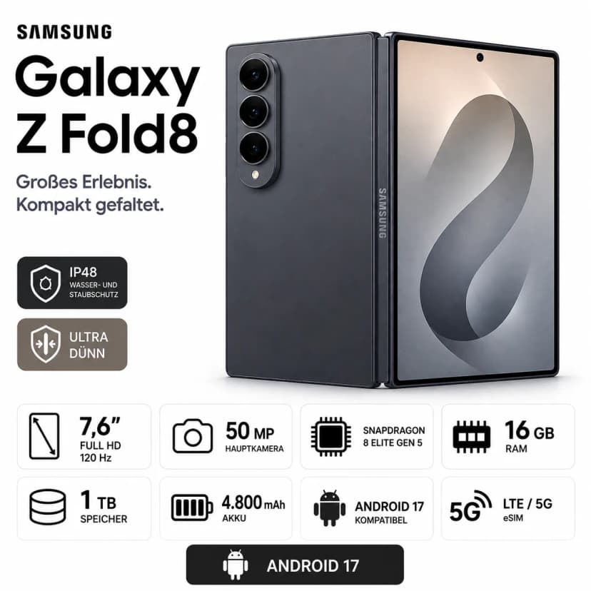 Samsung Galaxy Z Fold8 1TB Graphite 7,6 Zoll Full HD 120 Hz 50 MP 16 GB RAM