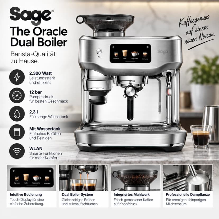 Sage The Oracle Dual Boiler Edelstahl 2.300 Watt 12 bar