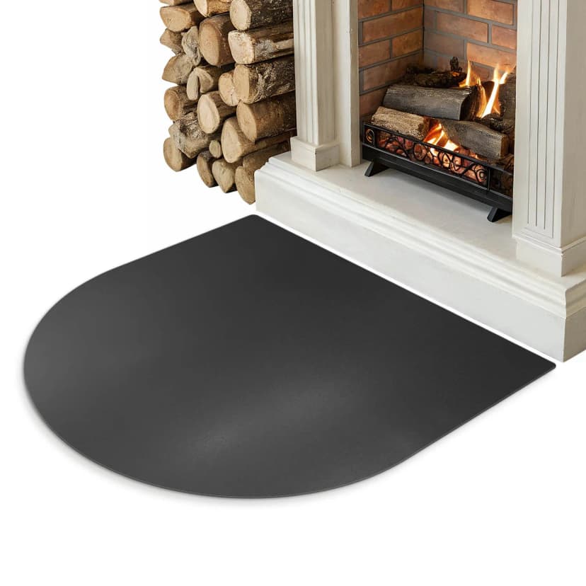 Stahlbodenplatte für Kaminofen Rundbogen 1mm Schwarz Matt Bodenschutz 100x100 cm
