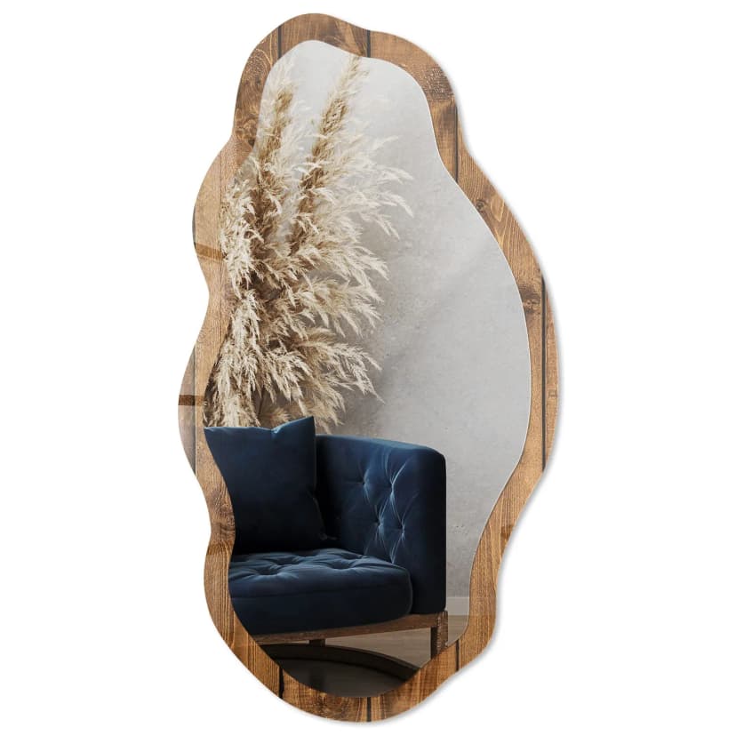 Dekorativer Wandspiegel Schlafzimmer Flur mit bedrucktem Glasrand Holztextur