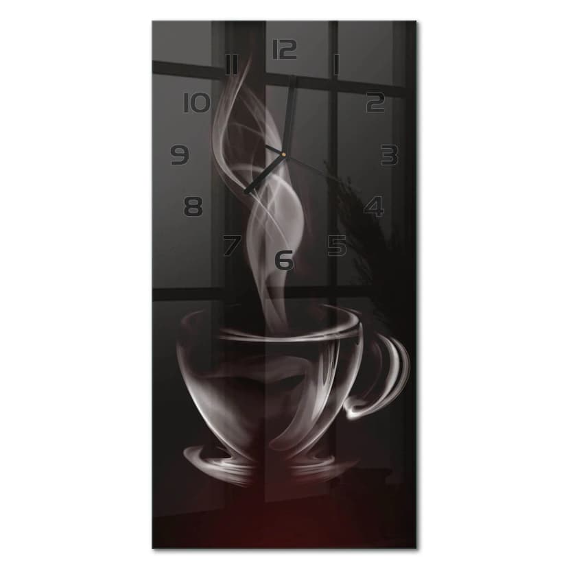Wanduhr Glasuhr Glas-Wanduhr Aromatischer Kaffee Schwarze Zeiger 30x60 cm
