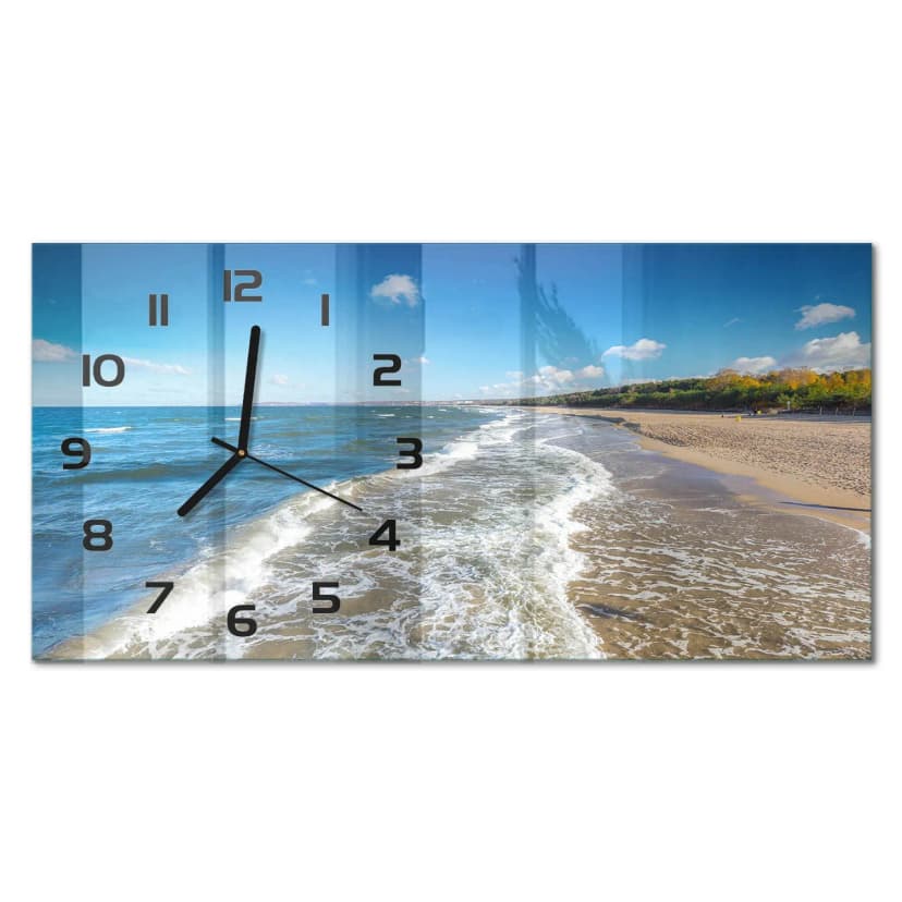 Glasuhr Glas-Wanduhr in Rechteckiger Form Ostsee Schwarze Zeiger 60x30 cm