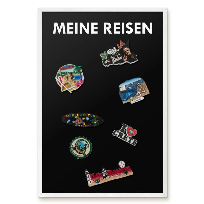 Magnettafel Magnetboard Souvenirmagnete Weißer Rahmen - Meine Reisen 40x60