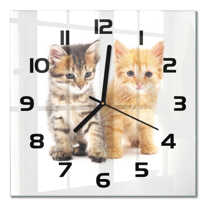 Glasuhr als dekorative Glas-Wanduhr Braun-rote Katze Schwarze Zeiger 30x30 cm