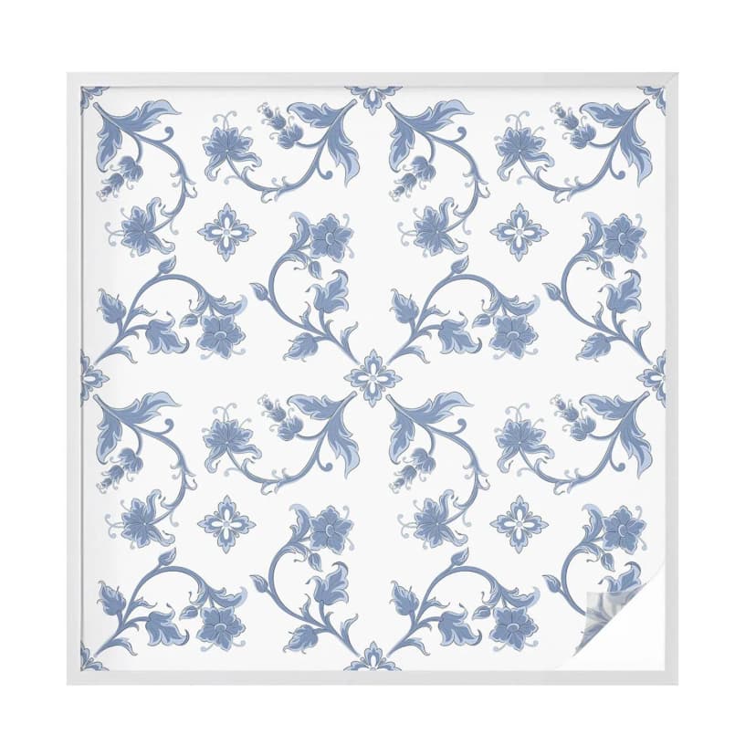 Fensterfolie Milchglas selbstklebend blaue Blumenornamente Sichtschutz