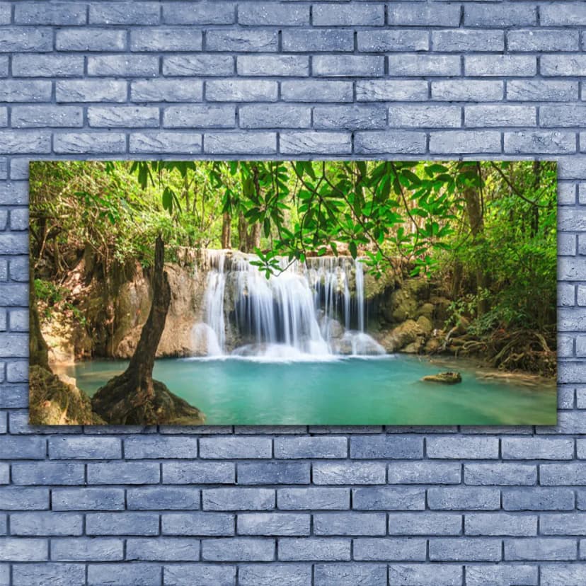 Leinwand-Bilder Wandbild Leinwandbild 140x70 Wasserfall See Wald Natur