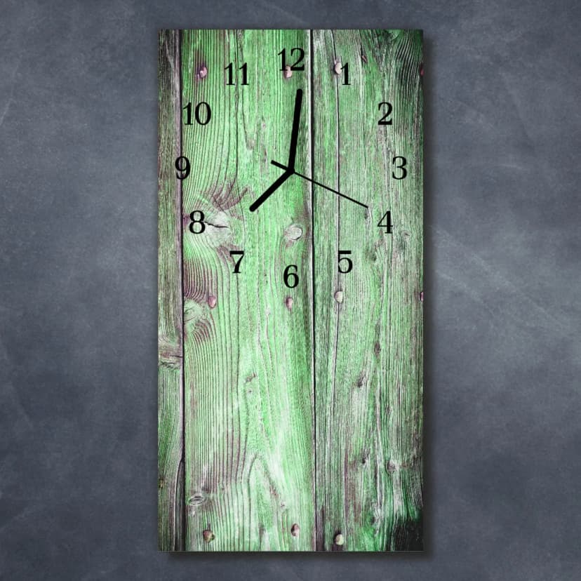 Tulup Glasuhr Wanduhr Küchenuhr Echt-Glas 30x60 Holzplatte Grün