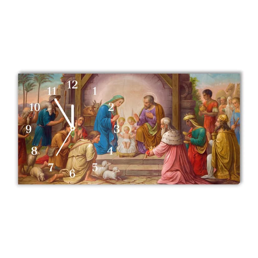 Tulup Glas Wanduhr 60x30cm - Weiß - Deko - Stable Christmas Jesus