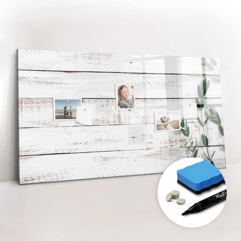 Glas Magnettafel Pinnwand mit Marker Schwamm Magneten Holzbretter 120x60 cm