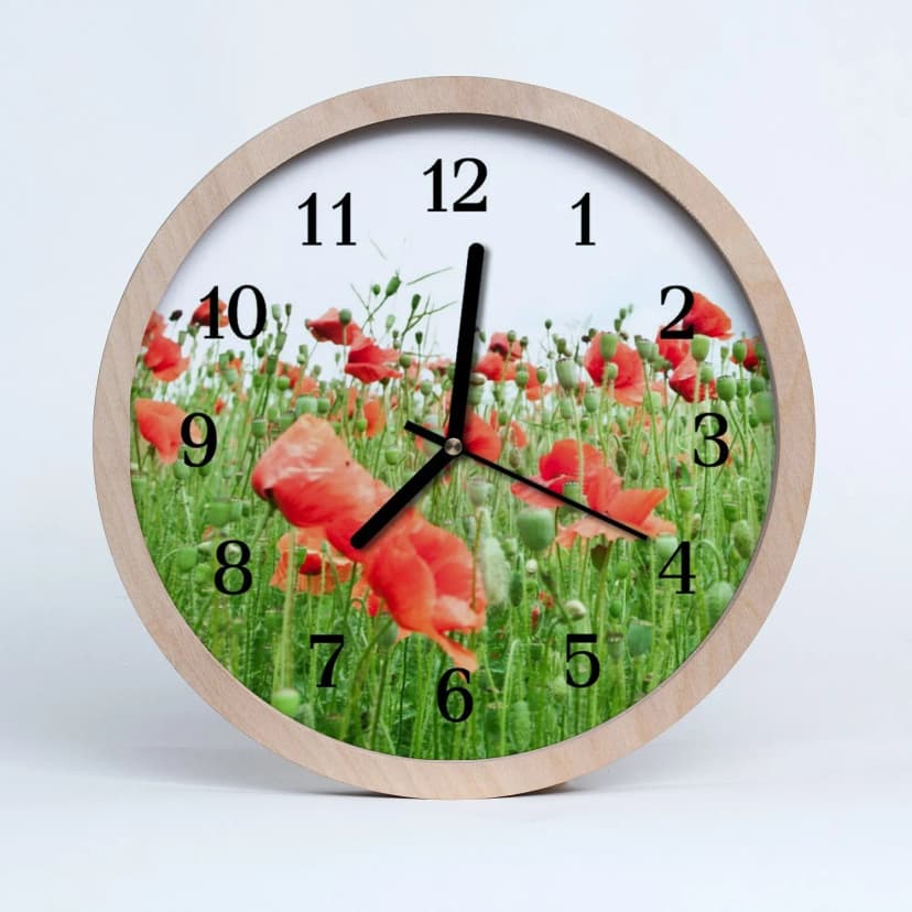 Tulup Holzuhr 20fi cm Wanduhr Küchenuhr - Mohnblumen