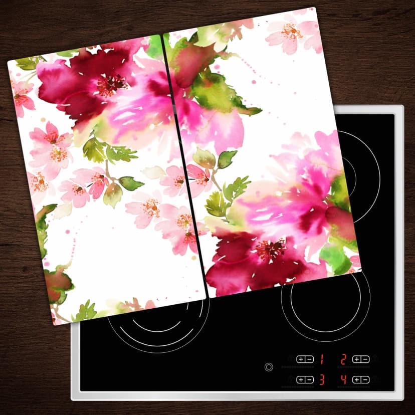 Herdabdeckplatten aus Glas Spritzschutz Aquarell Blumen - 2x30x52 cm