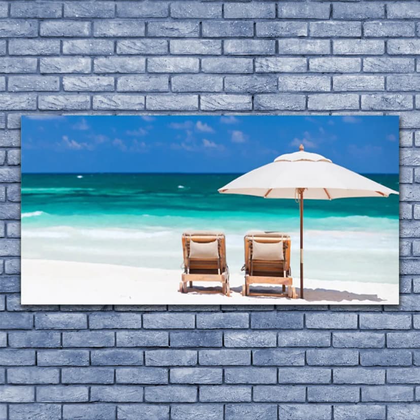 Acrylglasbilder Wandbilder aus Plexiglas® 140x70 Strand Liegestühle Landschaft