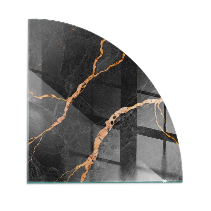 Kamin Ofen Sicherheitsglas Eleganter Marmor mit Adern Viertelkreis 100 x 100 cm