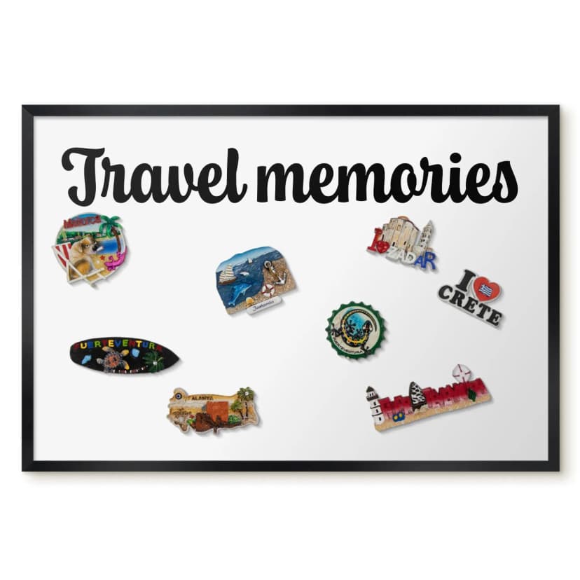 Weiß Magnettafel für Reisemagnete Schwarzer Rahmen - Travel memories 60x40