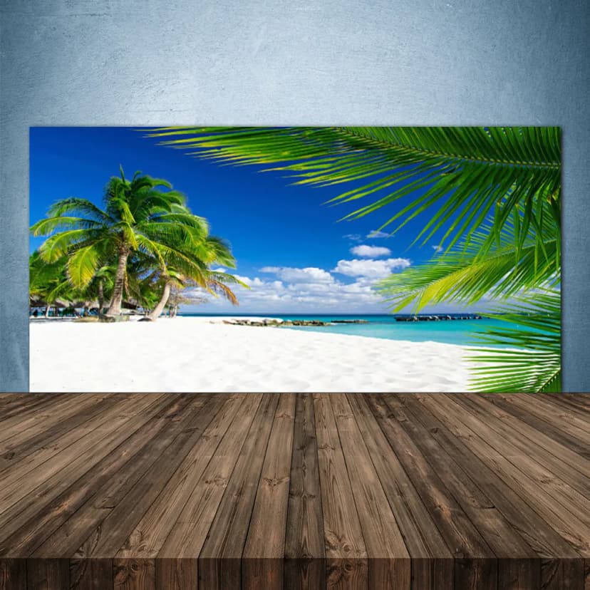 Küchenrückwand aus Glas ESG Spritzschutz 140x70cm Strand Palmen Landschaft