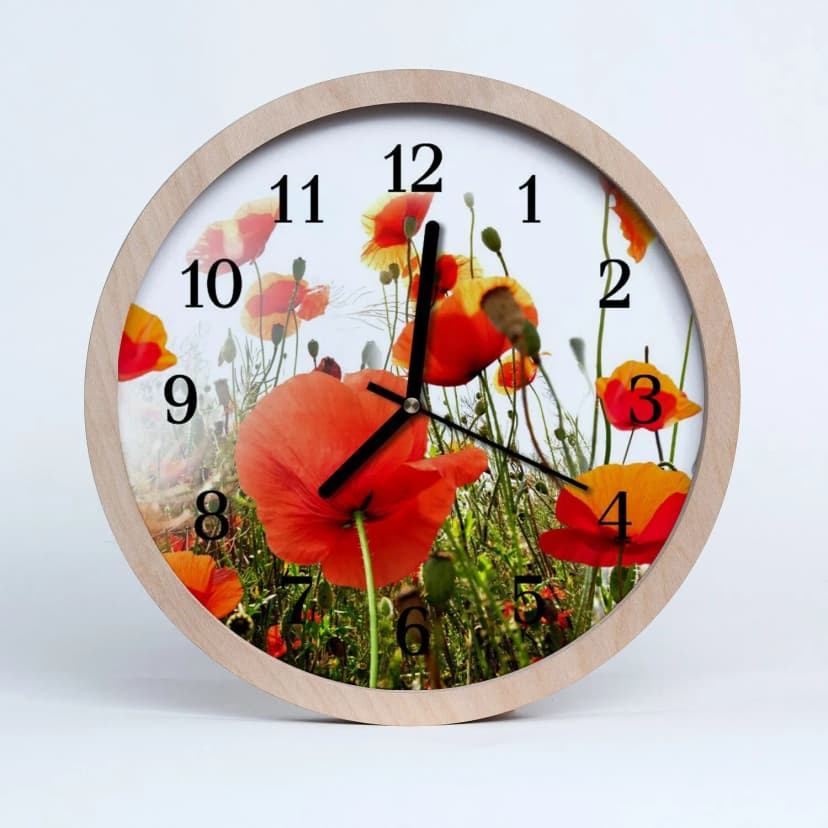 Tulup Holzuhr 25fi cm Wanduhr Küchenuhr - Mohnblumen