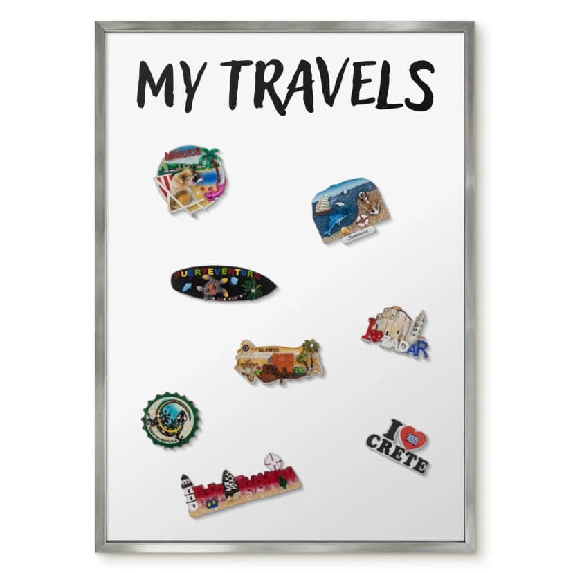 Weiß Magnetische Memotafel für Reisemagnete Silberner Rahmen - My travels 50x70