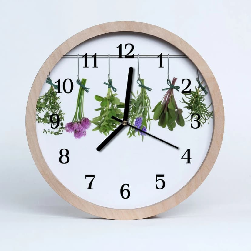 Tulup Holzuhr 25fi cm Wanduhr Küchenuhr - Kräuter Blumen