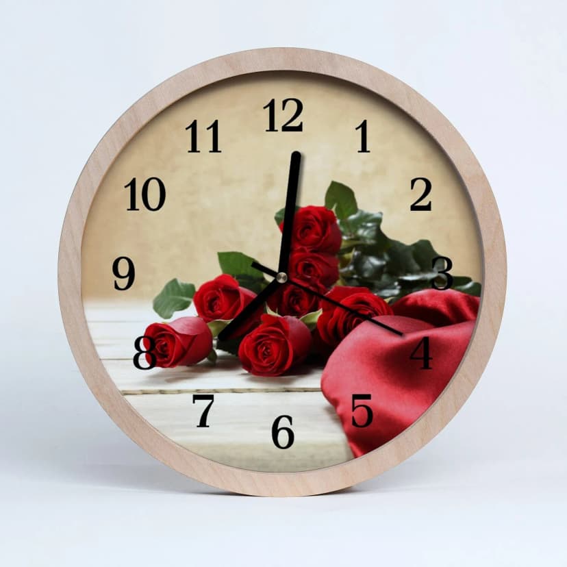 Tulup Holzuhr 30fi cm Wanduhr Küchenuhr - Rosen Blumen