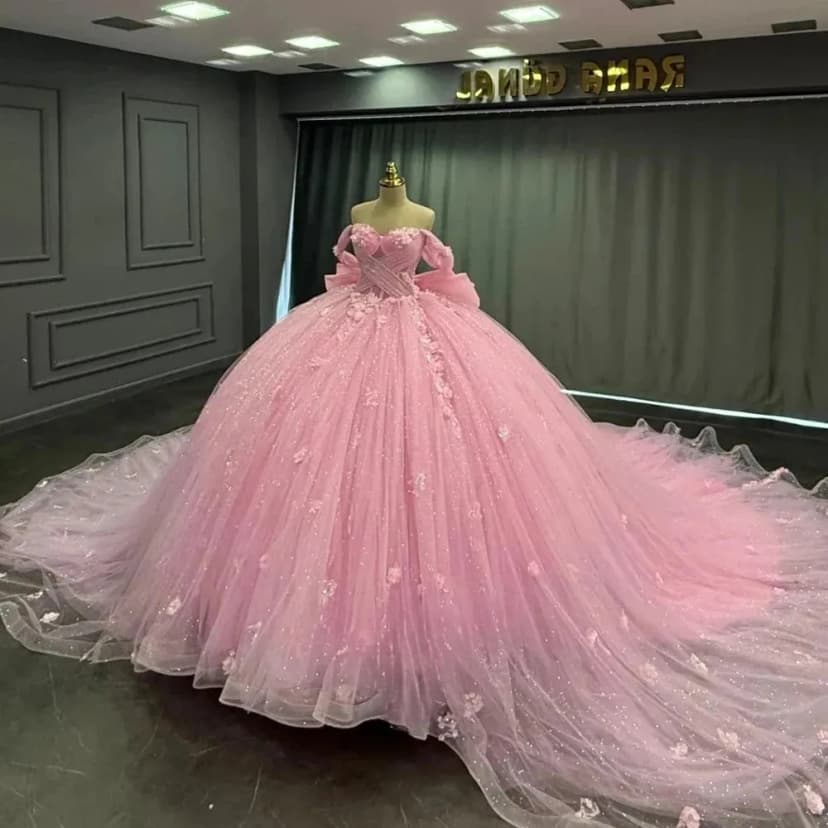 Prinzessin Schulterfrei Ballkleider 3D Blumen Pailletten Quinceañera Kleider
