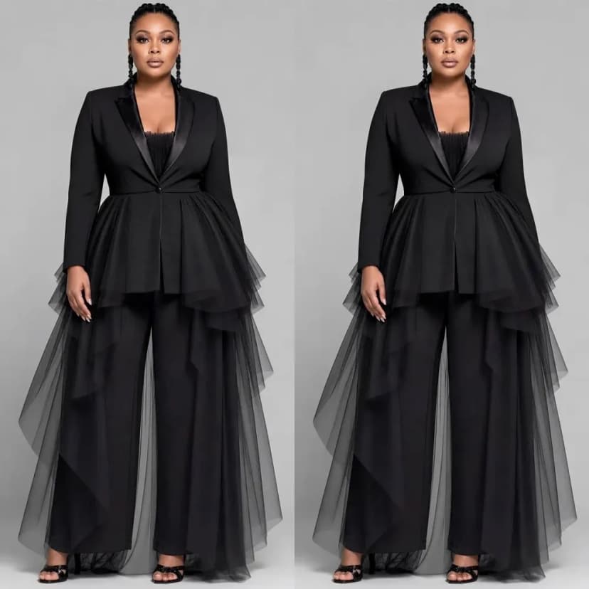 Mode Frauen Anzüge mit Tüll Schleppe Abend Party Abschlussball Damen Outfit