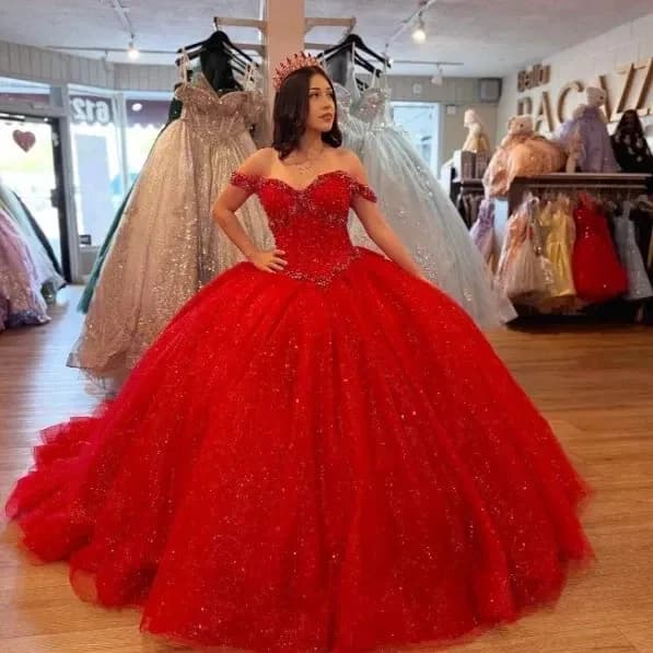 Rote Quinceanera Kleider mit Schleife süß 15 Glitzer Party Geburtstag