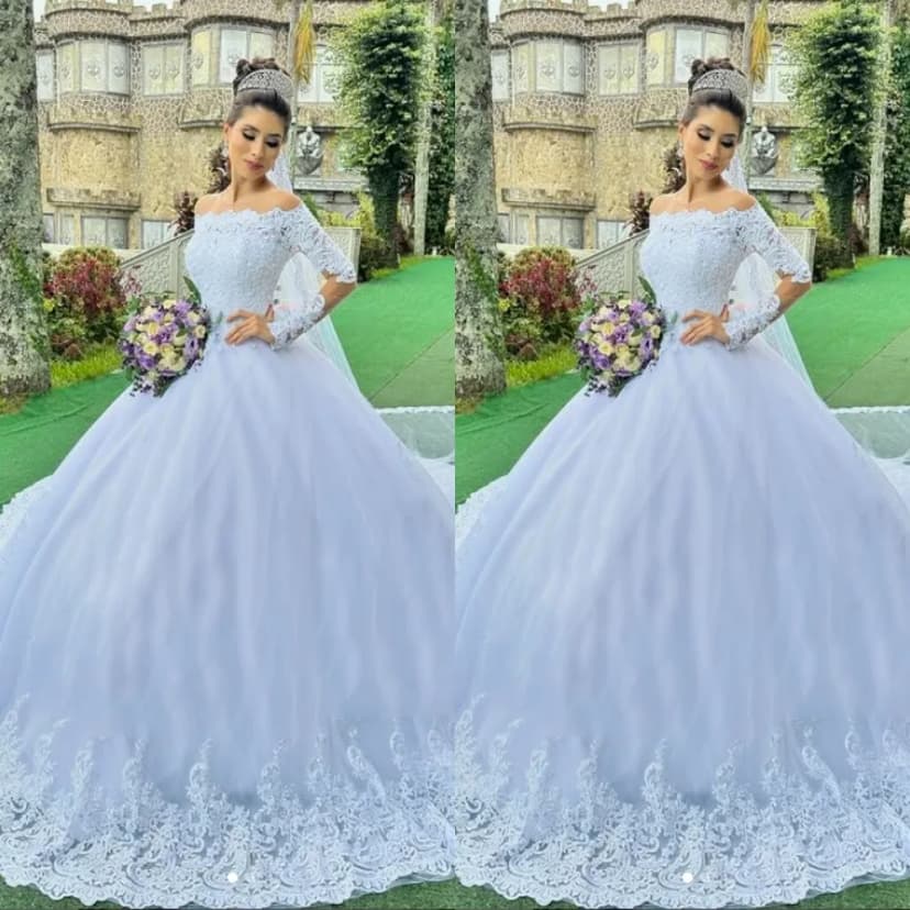 Prinzessin Brautkleider Von der Schulter Langärmelige Spitze Brautkleider