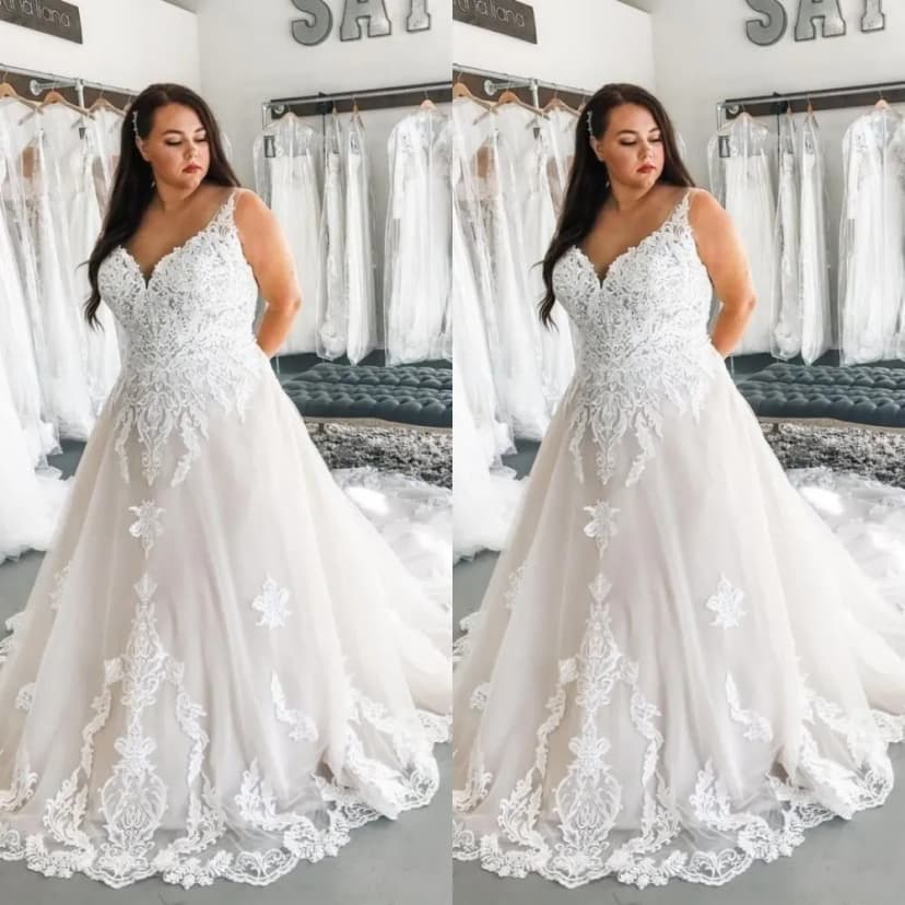 Boho Brautkleider V-Ausschnitt Spitze Applikationen Strand Braut Plus Größe